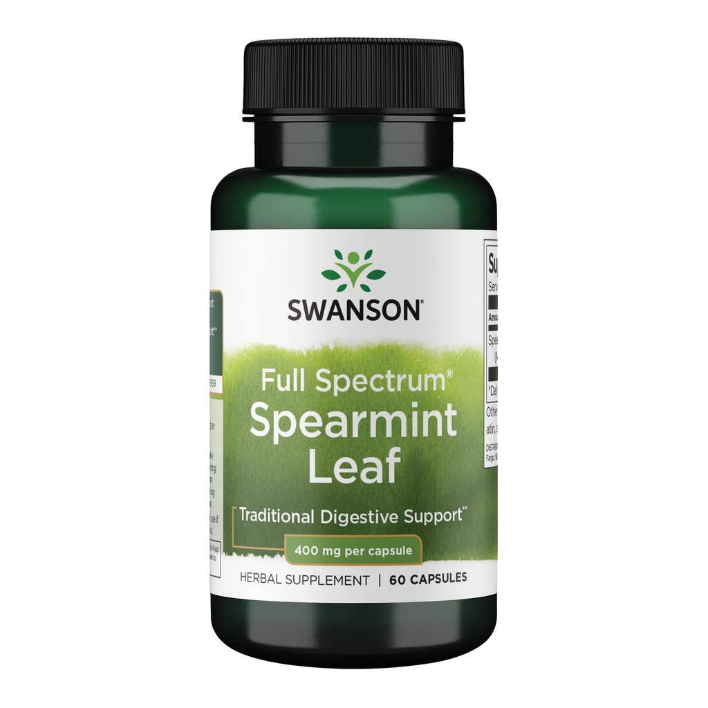 Swanson Spearmint Leaf Full Spectrum Digestive Supplement for Digestive-Comfort-Seeking Adults - 400 mg Mentha Spicata (60 Capsules)