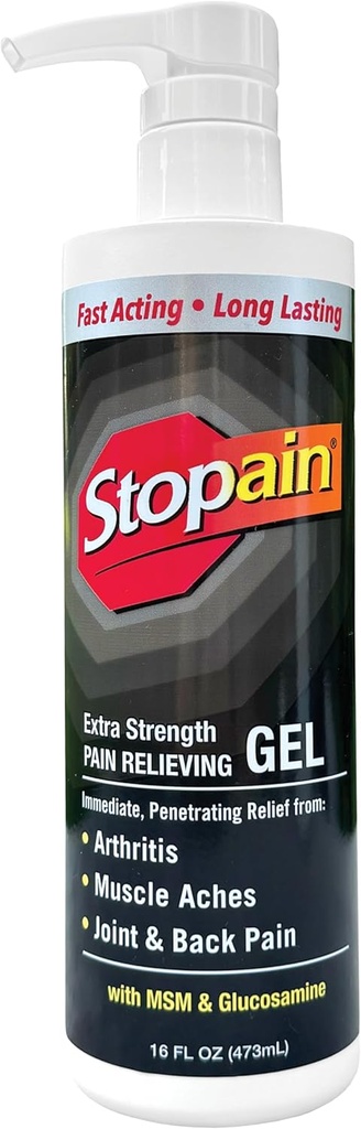 Stopain Pain Relief Gel 16oz, USA Made, Max Strength Fast Acting with Menthol, MSM, Glucosamine for Joint Pain, Back Pain, Arthritis, Knee, Neck Pain, HSA Εγκεκριμένο εξωχρηματιστηριακό προϊόν