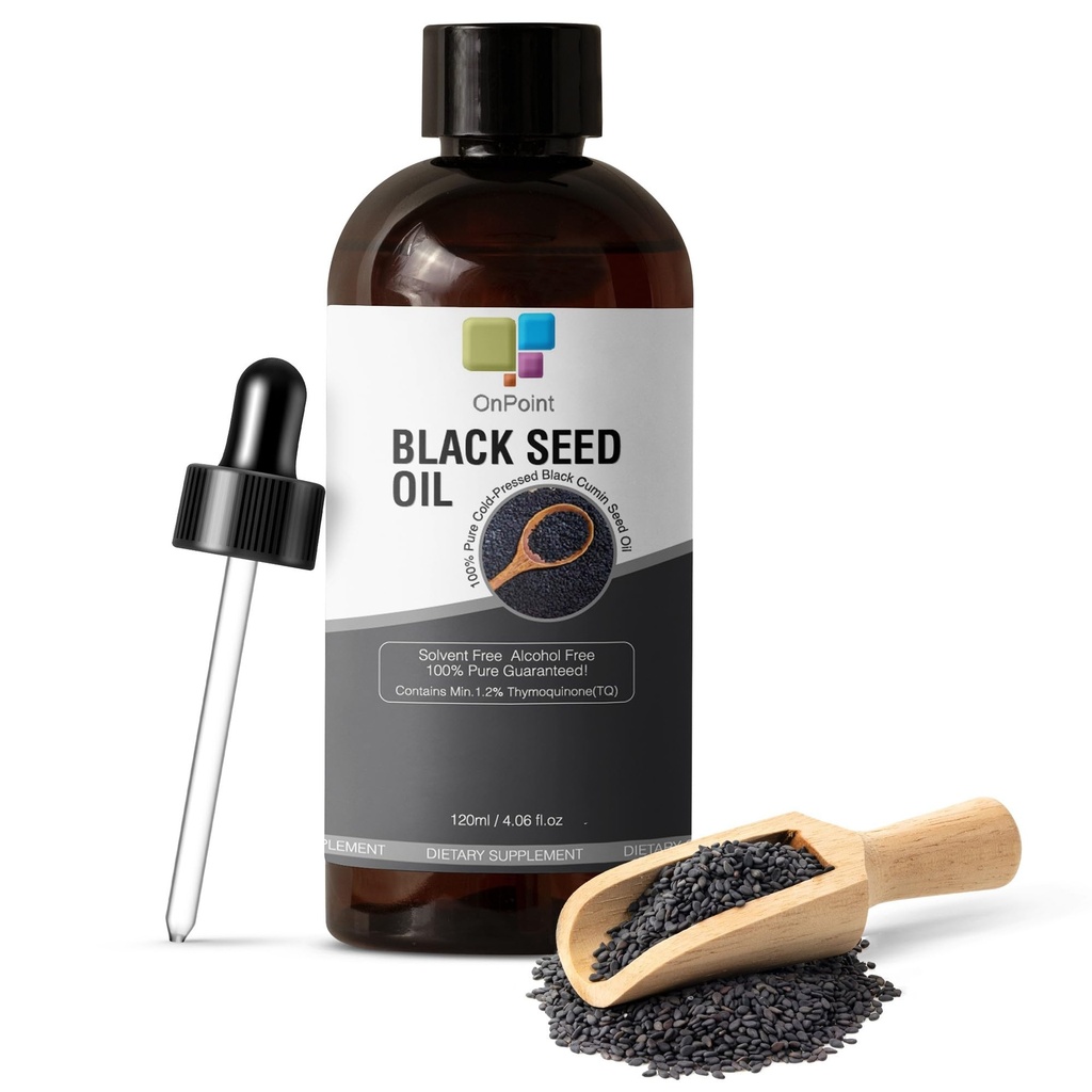 OnPoint Black Seed Oil - 100% Pure Cold Pressed Black Cumin Seed Oil, Solvent Free, Alcohol Free, Non-GMO 120ml (4oz)