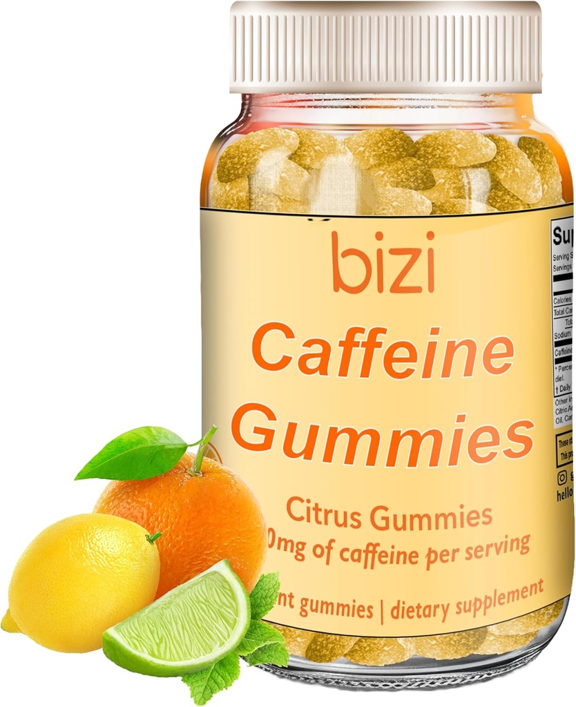Bizi Caffeine Gummies για άνδρες και γυναίκες, Ενεργειακό συμπλήρωμα για την ενίσχυση της εστίασης, Καφεΐνες Gummies για ενήλικες, 30mg καφεΐνη ανά Gummy, Εσπεριδοειδή Γεύση (60 ct)
