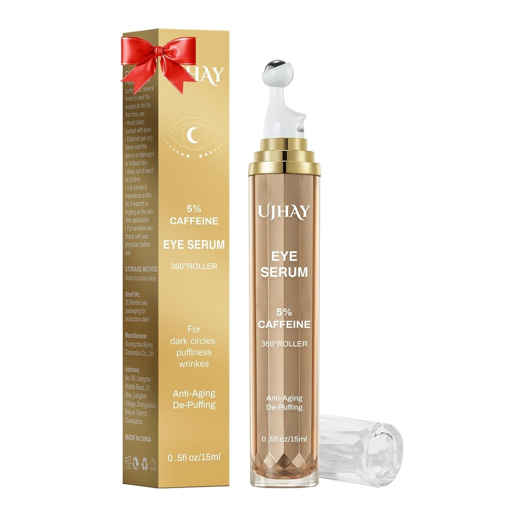 5% Caffeine Eye Cream, Κάτω από τον ορό ματιών για μαύρους κύκλους, Puffiness & Wrinkles Fine Lines, Eye Roller Serum με 360° Massage Ball, Μάτια θεραπεία Balm για άνδρες & γυναίκες