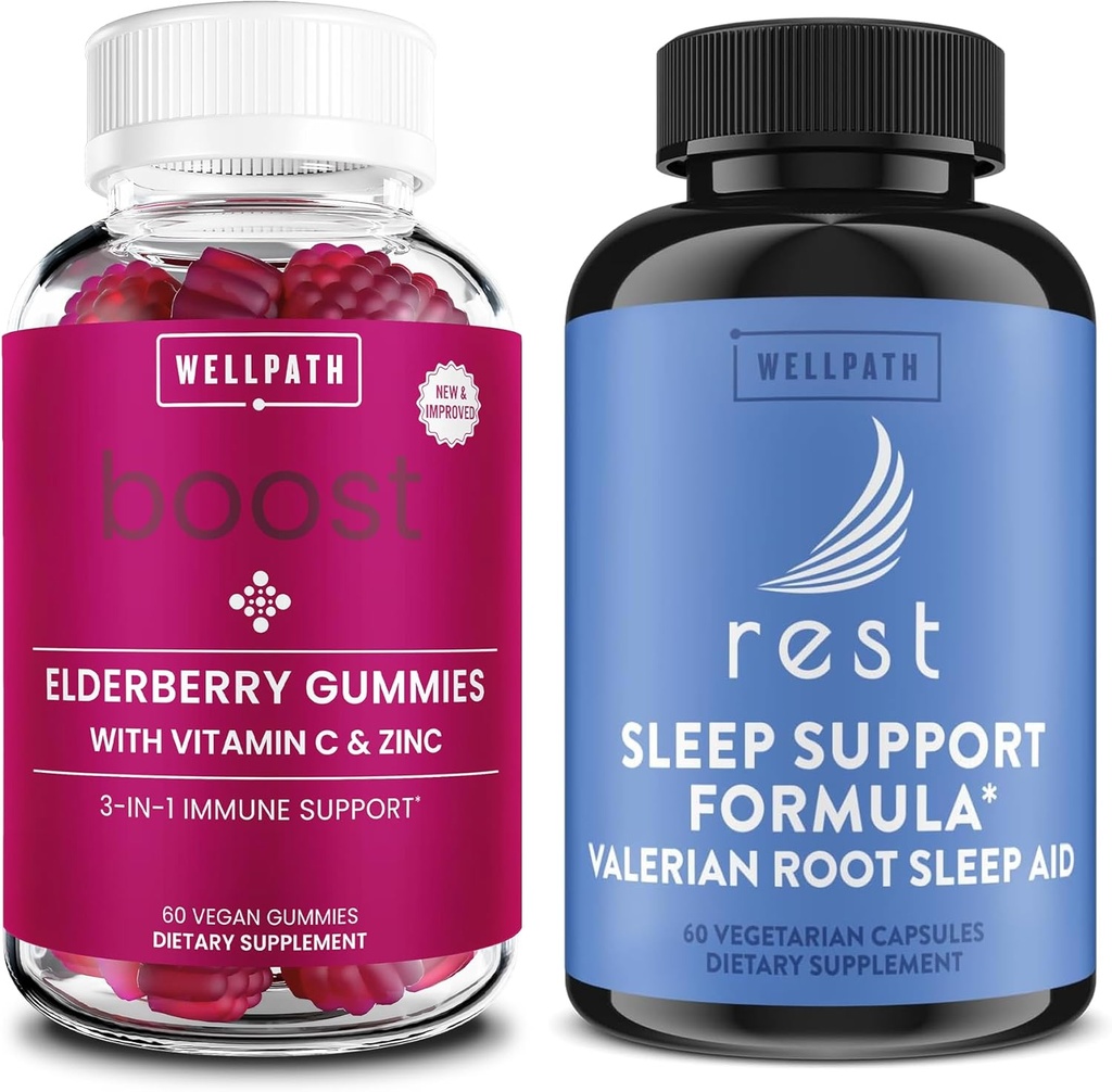 WellPath Elderberry Gummies with Zinc + Rest Valerian Root Sleep Aid for Adults with Melatonin & L-Theanine, 60 Ct Καθένα