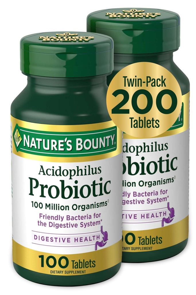 Προβιοτικό Nature's Bounty Acidophilus, Daily Probiotic Supplement, Digestive Health, 200 δισκία, Twin Pack