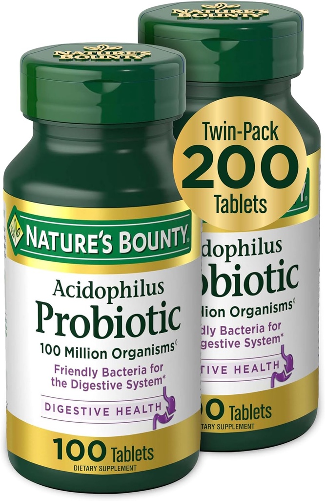 Προβιοτικό Nature's Bounty Acidophilus, Daily Probiotic Supplement, Digestive Health, 200 δισκία, Twin Pack