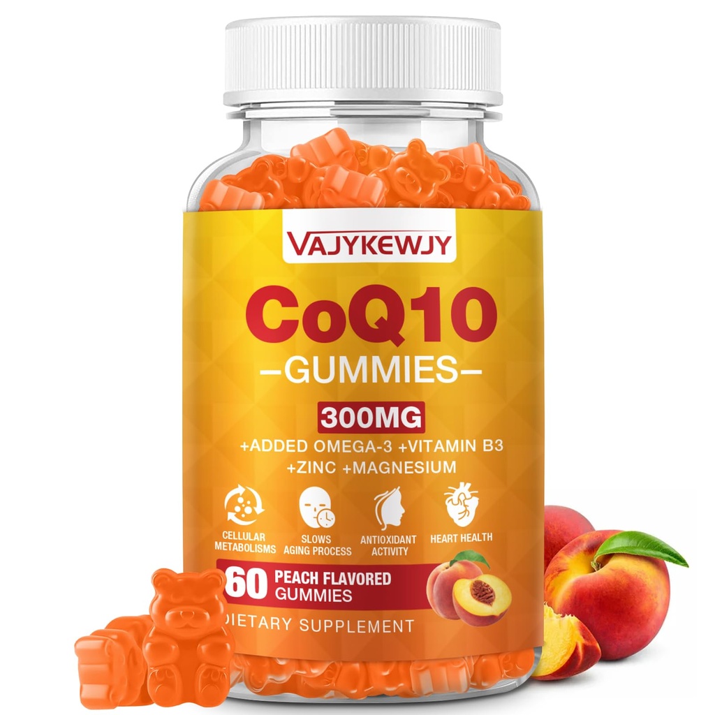 Χωρίς ζάχαρη CoQ10 Gummies 3000 mg - Plus Omega-3, Βιταμίνη Β3 & Ψευδάργυρος, Υψηλή Απορρόφηση Συνένζυμο Q10 Συμπληρώματα για Κυτταρική Ενέργεια & Αντιοξειδωτική Υποστήριξη, Vegan 60 Count