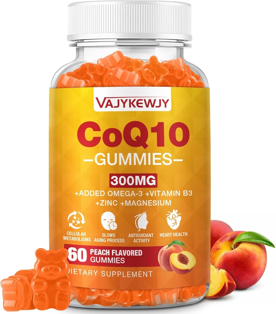 Χωρίς ζάχαρη CoQ10 Gummies 3000 mg - Plus Omega-3, Βιταμίνη Β3 & Ψευδάργυρος, Υψηλή Απορρόφηση Συνένζυμο Q10 Συμπληρώματα για Κυτταρική Ενέργεια & Αντιοξειδωτική Υποστήριξη, Vegan 60 Count