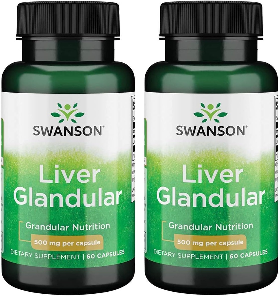 Swanson Liver Glandular 500 Milligrams 60 Καψάκια (2 Συσκευασία)