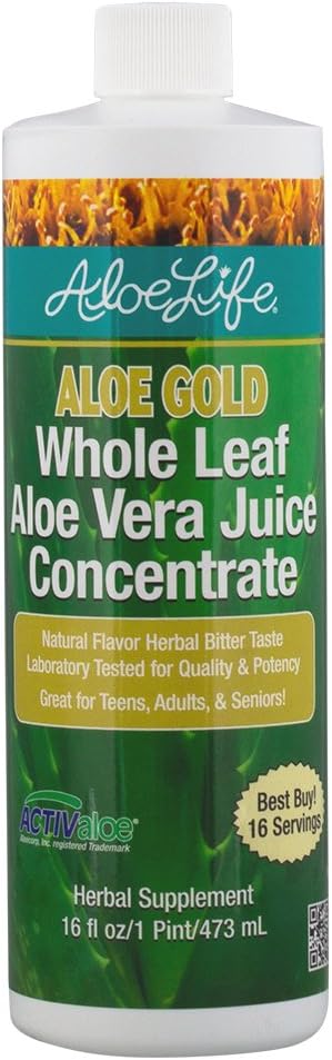 Aloe Life - Whole Leaf Aloe Vera Juice, Certified Organic with Trace Minerals, Gluten-Free (Aloe Gold, 16 oz)