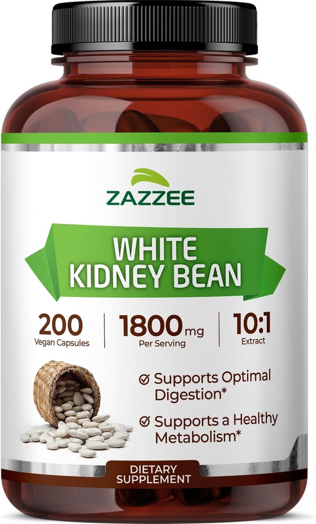 Zazzee White Kidney Bean 10:1 Extract, 1800 mg per Serving, 200 Vegan Capsules, Over 2 Month Supply, Standardized, Concentrated 10X Extract, 100% Vegetarian, All-Natural and Non-GMO, Made in The USA
