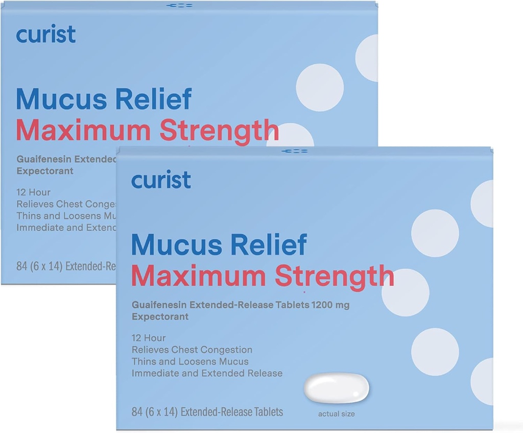 Curist Guaifenesin 1200 mg Extended Release Mucus Relief Maximum Strength - 168 Count Bulk Extended Release Tablets - Μειώστε τη Διαυγή Συμφόρηση του Mucus (2 Συσκευασία των 84 Tablets)