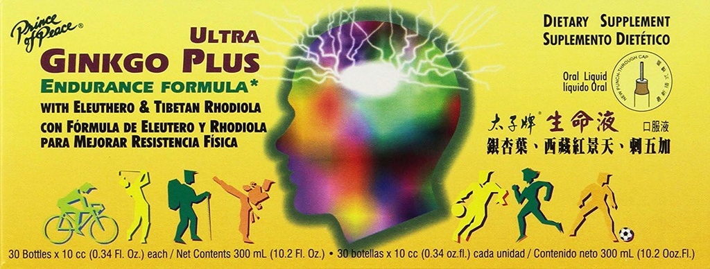 Prince of Peace Ultra Ginkgo Plus, 30 μπουκάλια, 0.34 fl. oz. Κάθε – Brain Boost συμπλήρωμα – Υποστήριξη για ενεργούς τρόπους ζωής – Ginkgo Biloba για την αντοχή