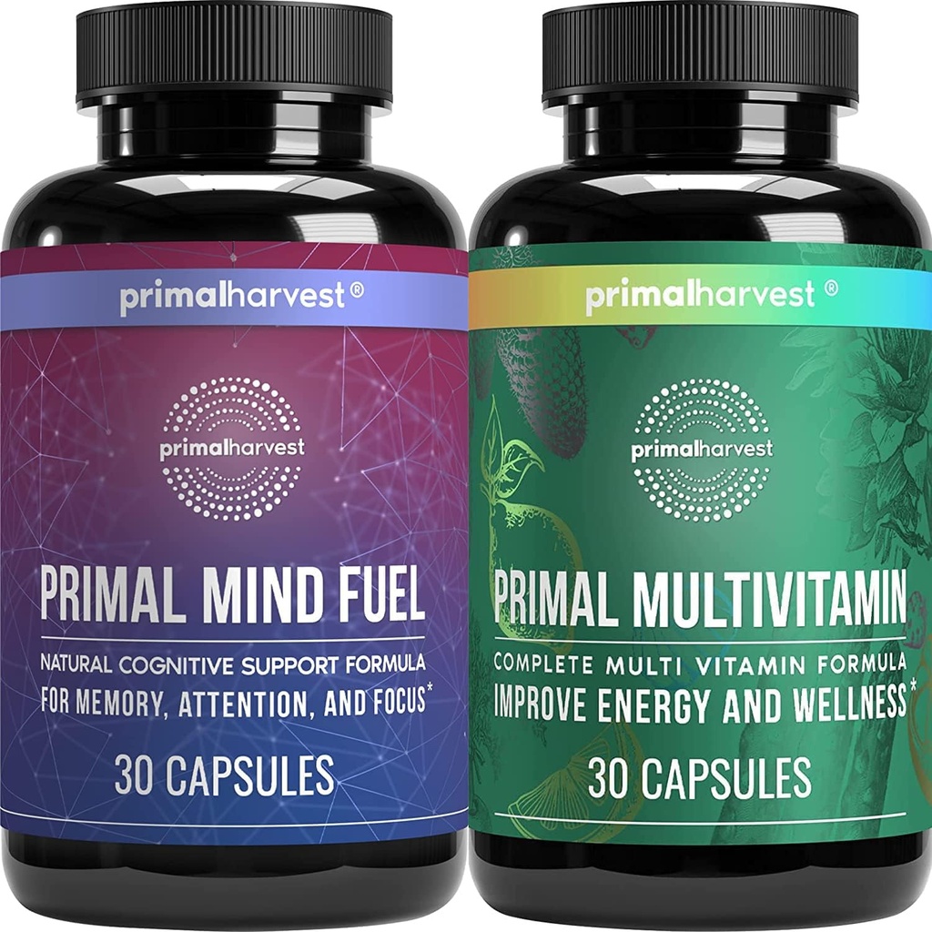 Primal Harvest Primal Mind Fuel & Multivitamin Supplements for Women and Men Multi Vitamin Capsules and Mind Fuel Pills Bundle