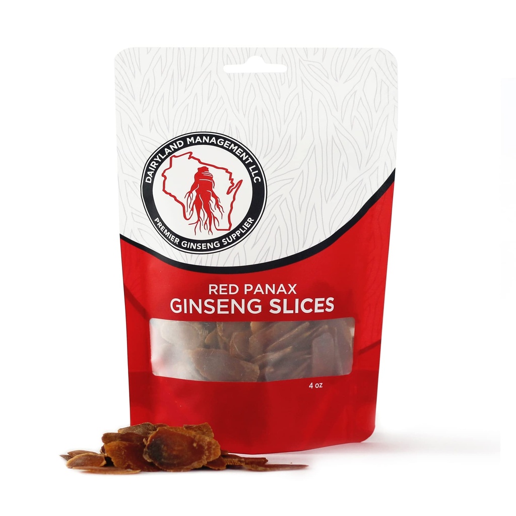 Dairyland Management LLC Red Panax Ginseng Slices - 4 oz Pack Κορεάτικα Panax Ginseng Slices - Μη-GMO, Χωρίς γλουτένη Red Ginseng Root Slices - Χρησιμοποιήστε αυτό το συμπλήρωμα βοτάνων σε Σούπα, Τσάι, Congee