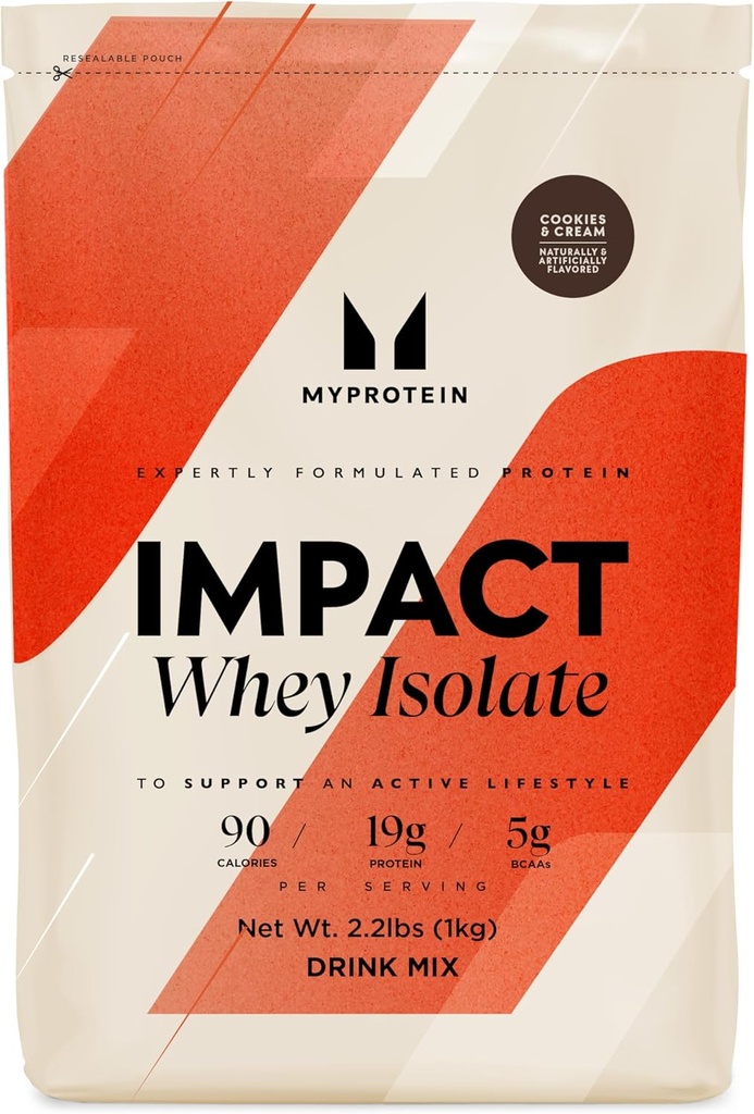 Myprotein Impact Whey Protein Isolate, 2,2 Lbs (40 μερίδες) Cookies & Cream, 19g Protein, 3.5g Γλουταμίνη & 4,5g BCAA ανά υπηρεσία, πρωτεΐνη Shake για μυϊκή δύναμη & ανάκτηση