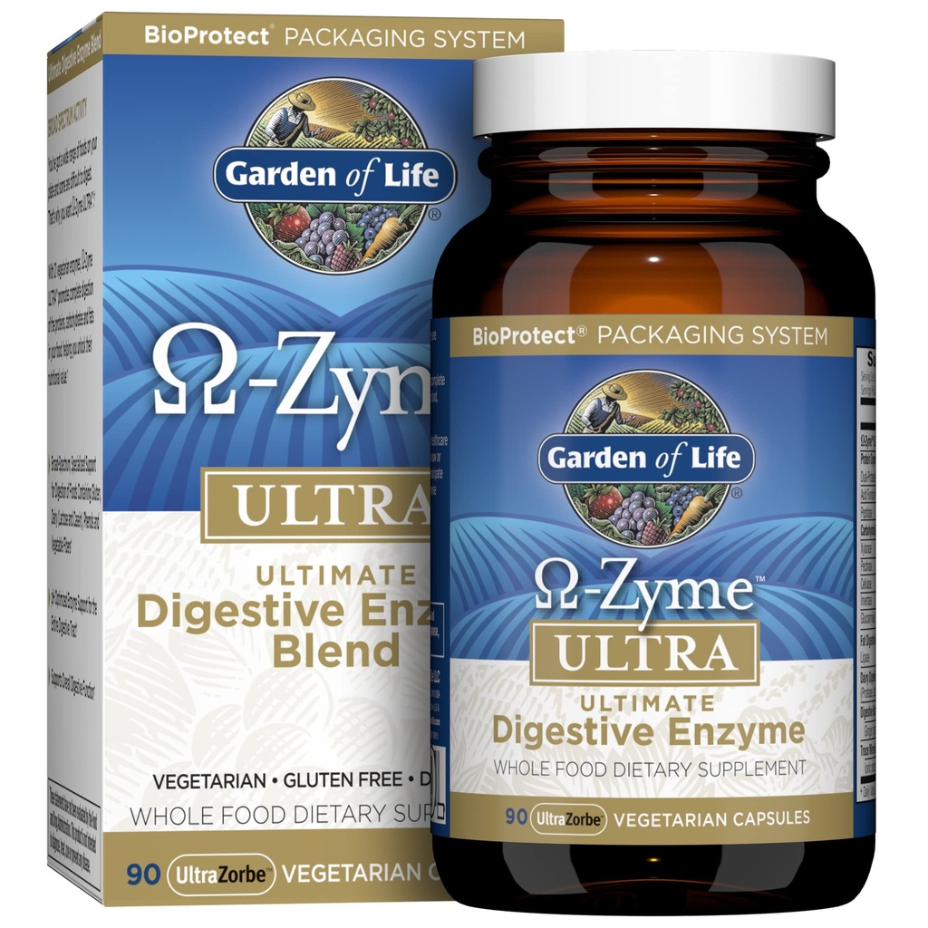 Κήπος της Ζωής 21 Ισχυρά Digestive Ένζυμα με Papain, Bromelain, Lipase, Plus Ginger και Turmeric - Omega- Zyme Ultra, Ένζυμα για Digetion Dietary Supplement, Vegetarian, 90 Κάψουλες