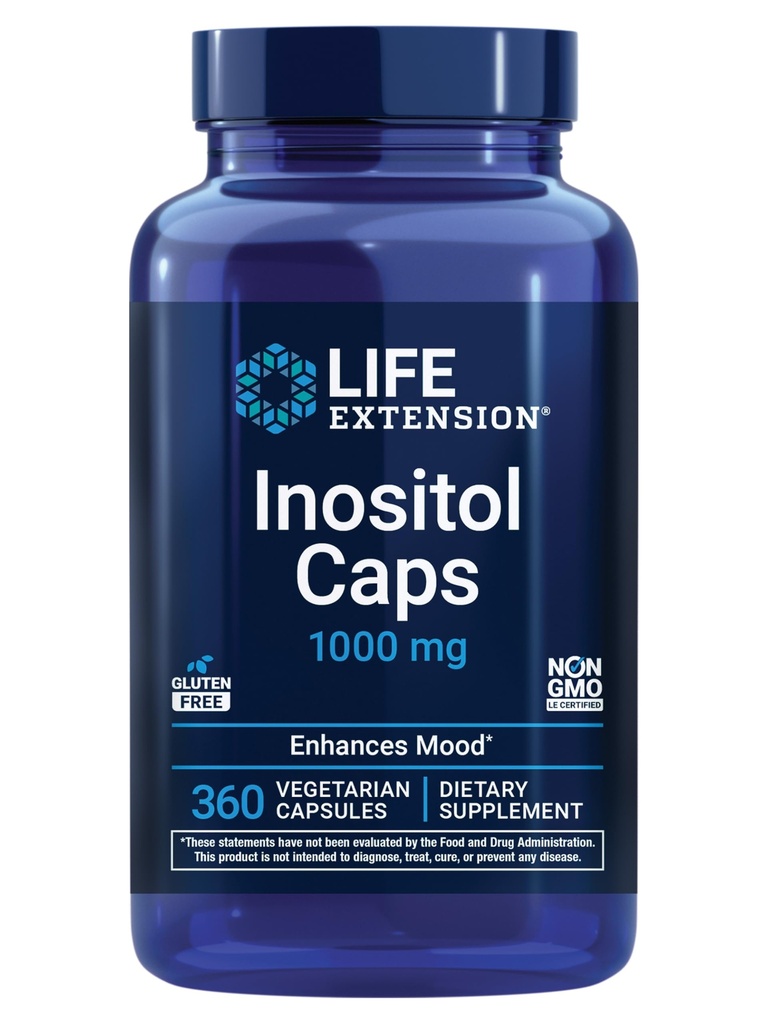 Life Extension Inositol Caps – 1000 mg, Myo-Inositol – Mood Health, Well-Being, Healthy Metabolism, Hormone Balance – Gluten-Free, Non-GMO, Vegetarian – 360 Capsules