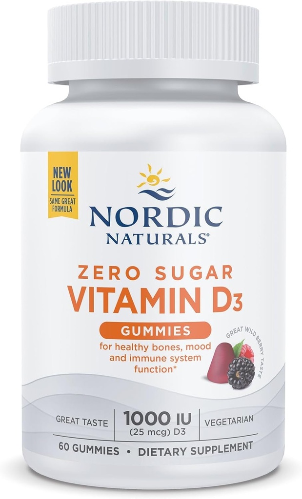 Nordic Naturals Zero Sugar Vitamin D3 Gummies, Wild Berry - 60 Gummies - 1000 IU Βιταμίνη D3 - Μεγάλη Γεύση - Υγιή οστά, Mood & ανοσοποιητικό σύστημα Λειτουργία - Μη-GMO - 60 Υπηρεσίες