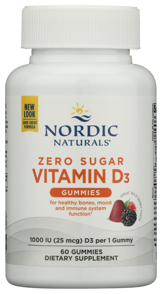 Nordic Naturals Zero Sugar Vitamin D3 Gummies, Wild Berry - 60 Gummies - 1000 IU Βιταμίνη D3 - Μεγάλη Γεύση - Υγιή οστά, Mood & ανοσοποιητικό σύστημα Λειτουργία - Μη-GMO - 60 Υπηρεσίες