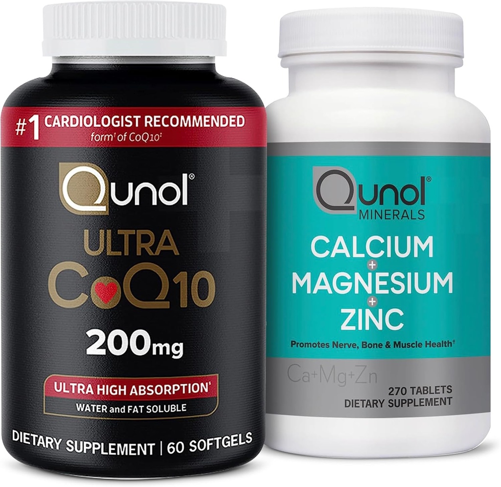 Qunol CoQ10 200mg Softgels, Ultra Υψηλής Απορρόφησης Συνένζυμο Q10 Συμπληρώματα - 2 Μήνες Προσφορά - 60 Count Magnesium 3 in 1 Tablets with Calcium, Magnesium & Zinc, 270 Count