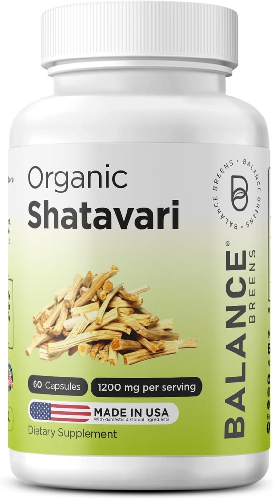 Βιολογικό Shatavari 1200mg, 60 κάψουλες - Βιταμίνες υποστήριξης της γαλουχίας, Ορμονική Ισορροπία για τις γυναίκες, Σπαράγγια Racemosus Root