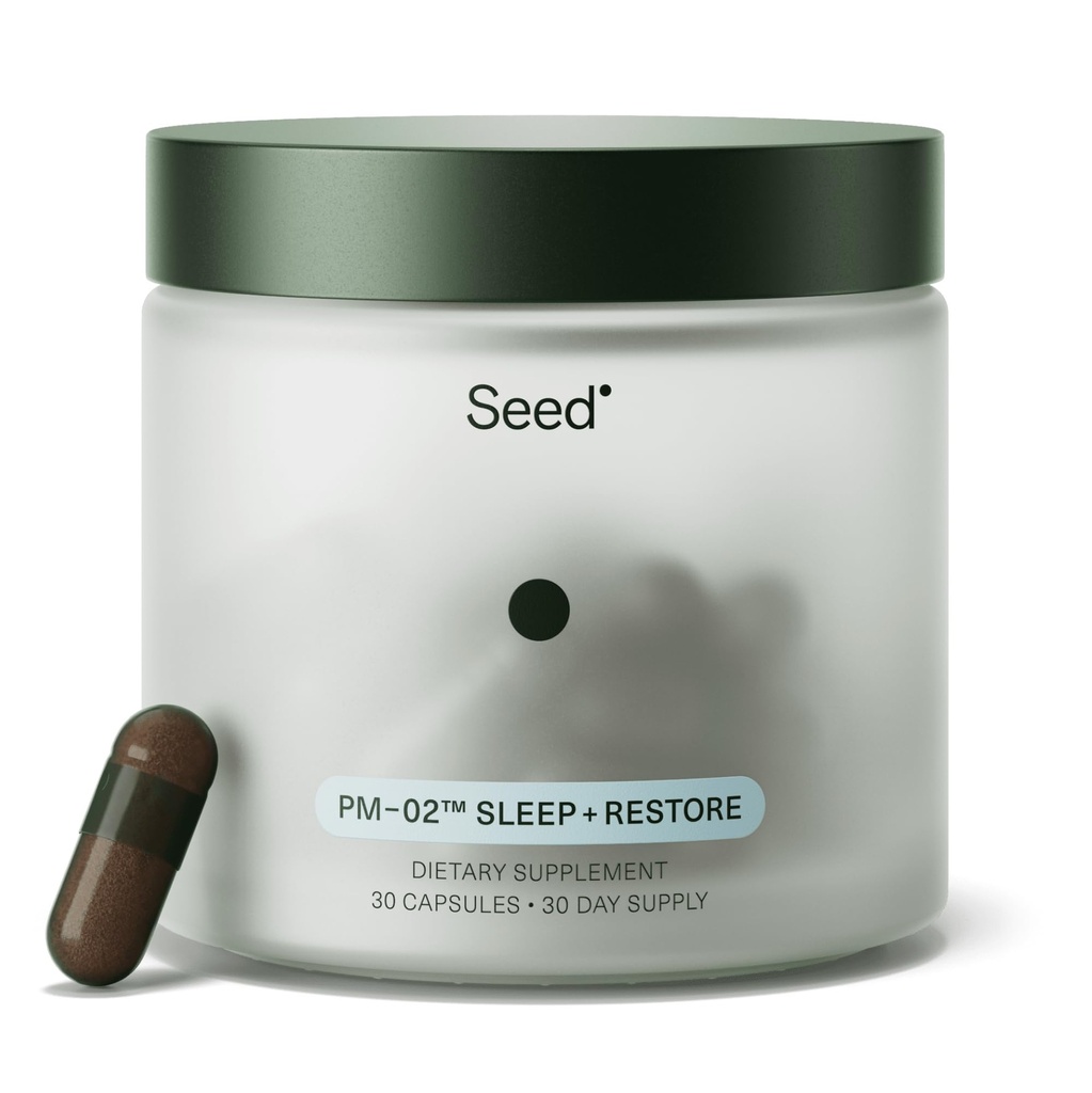 Seed PM-02 Sleep + Restore - Sleep Aid for Women & Men - Non-Habit Forming Bioidentical Melatonin & Ashwagandha - Vegan & Shelf-Stable - 30 Capsules (30-Day Supply)