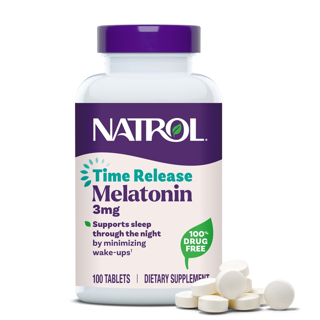 Natrol Melatonin 3 mg Time Release, Συμπλήρωμα Διατροφής για να ελαχιστοποιήσετε Wake Ups, Nighttime Sleep Aid, 100 Tablets, Μέχρι 100 Day Supply