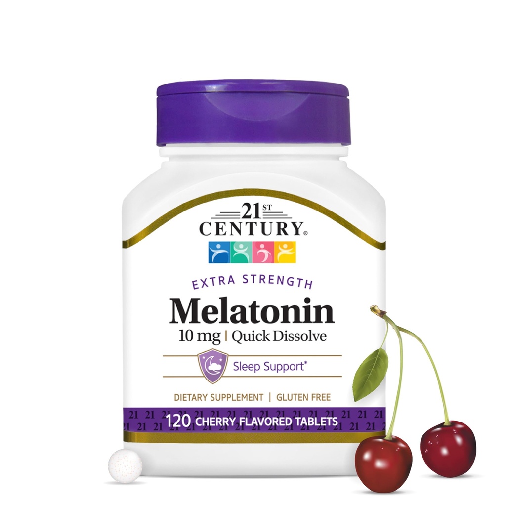 21ος αιώνας, Melatonin Quick Dissolve Tablets 10 mg, White, Cherry, 120 Count