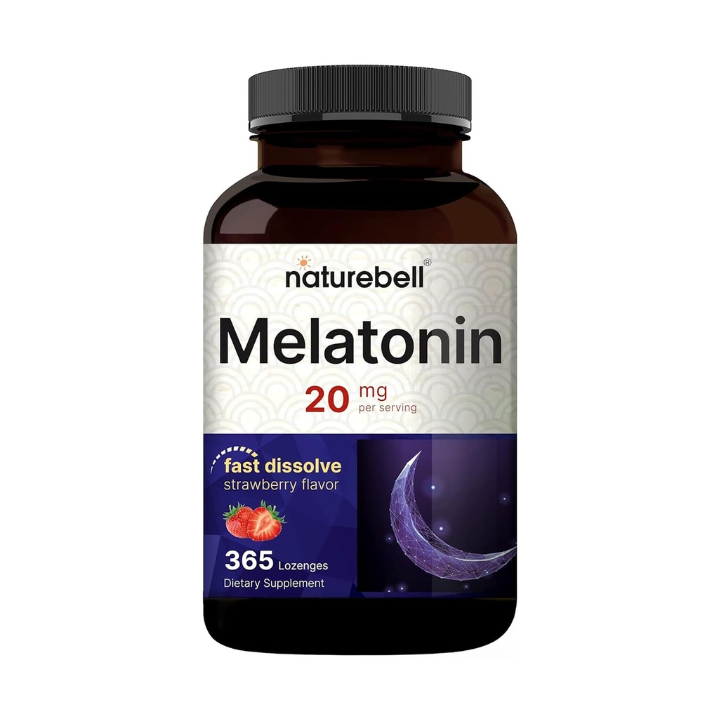 NatureBell Melatonin 20mg - 365 Lozenges - Καθημερινή υποστήριξη ύπνου για ενήλικες - Συμπλήρωμα ύπνου για τη νυχτερινή χαλάρωση Υποστήριξη* - Διαλύει γρήγορα