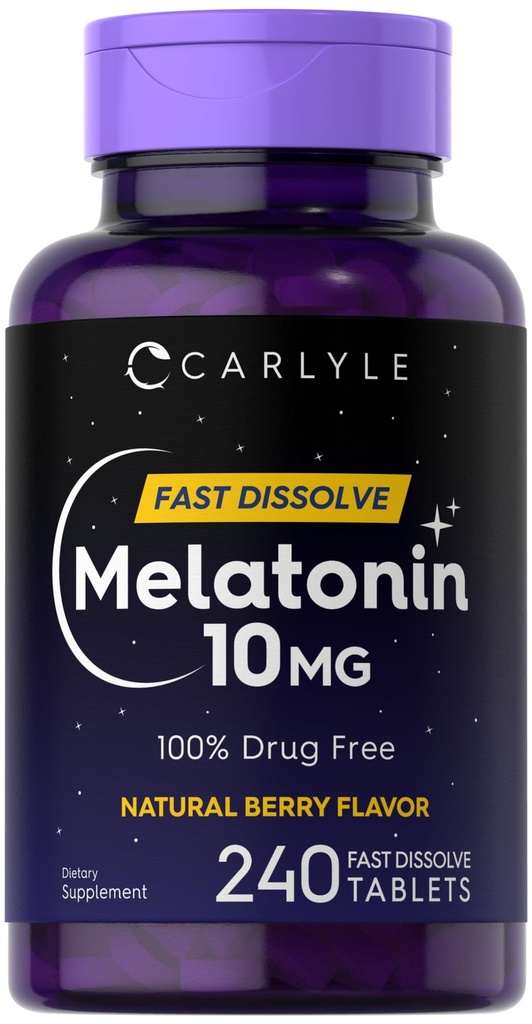 Carlyle Melatonin 10mg Fast Dissolve Tablets | 240 Count | Berry Flavor | 100% Drug Free | Vegetarian, Non-GMO, Gluten Free Supplement