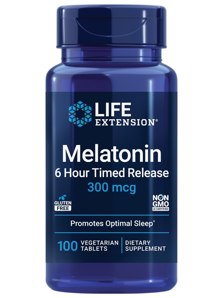 Επέκταση ζωής Μελατονίνη 6 Hour Timed Release, 300 mcg, Extended-Release Formula for Gentle Sleep Support, Healthy circadian Rhythms, Cellular Defense, Gluten- Free, Μη ΓΤΟ, Χορτοφαγικά, 100 δισκία