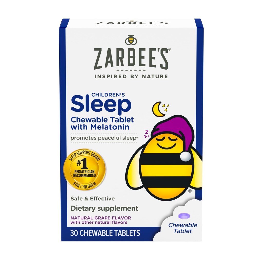 Παιδιά του Zarbee 1mg Messable Tablet, Drug-Free & Αποτελεσματικό συμπλήρωμα ύπνου, εύκολο να λάβει φυσικό Grape Flavor Tablets για παιδιά ηλικίας 3 και άνω, 30 Count