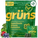 Gruns Adults Super Greens Gummies, Multivitamin Superfood Gummy Bears, Spirulina, Chlorella, Prebiotics & Fiber Gummies for Digestive Health, Adaptogens Supplement, 20 Βιταμίνες & Ορυκτά, 10 Count