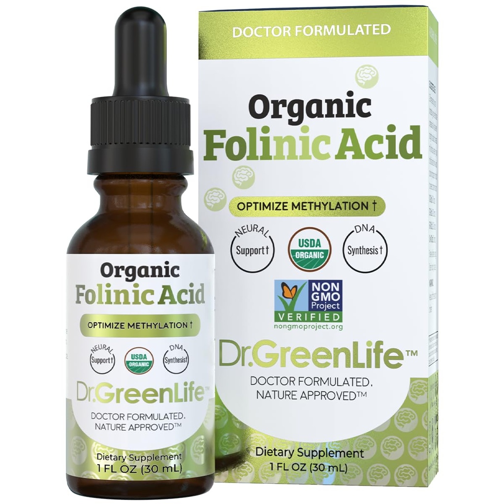 Dr. Green Mom USDA Organic Folinic Acid Drops - 500 mcg per Drop 