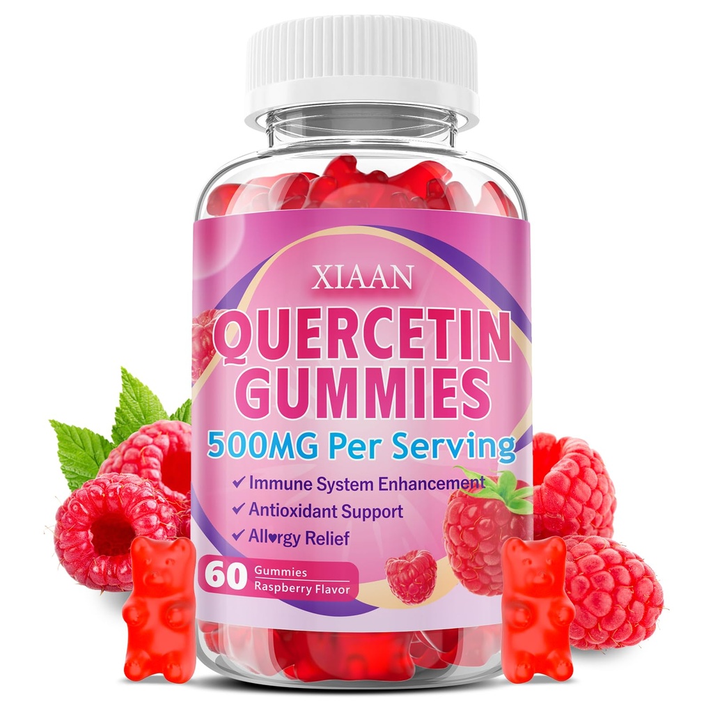 Quercetin Gummies 500mg για παιδιά & ενήλικες, Βιολογικά συμπληρώματα κουερσετίνης με Bromelain Zinc Βιταμίνη C και D3 Υποστήριξη Αντιοξειδωτικό & ανοσοποιητικό σύστημα Υγεία, Βατόμουρο Γεύση 60 Count