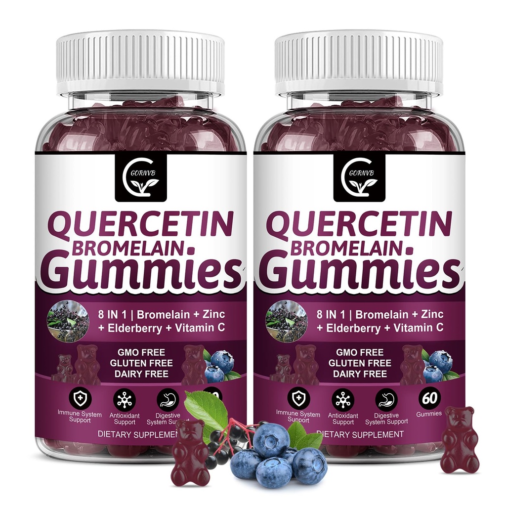 (2 Pack) Quercetin Gummies - Quercetin with Bromelain 2378mg - Blend with Elderberry, Echinacea Purpurea Extract, Zinc, Vitamin C,D3,K2, Complex Supports Immune, Cardiovascular & Respiratory Function