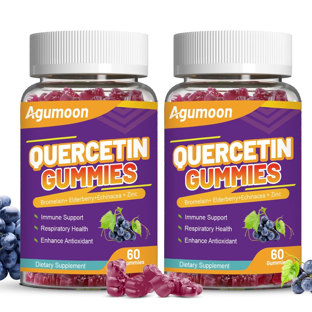 2 Πακέτο Quercetin Gummies, 1000mg Quercetin με Bromelain Zinc Elderberry, ανοσοποιητική & αντιοξειδωτική υποστήριξη, Vegan Gummies για ενήλικες & παιδιά, 120 Count