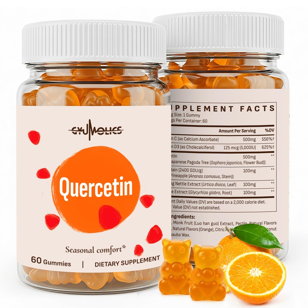 Quercetin 500mg Gummies for Kids – with Bromelain, Vitamin C & D3, Stinging Nettle & Licorice, Seasonal Balance & Body Defenses, Vegan, 120 Gummies