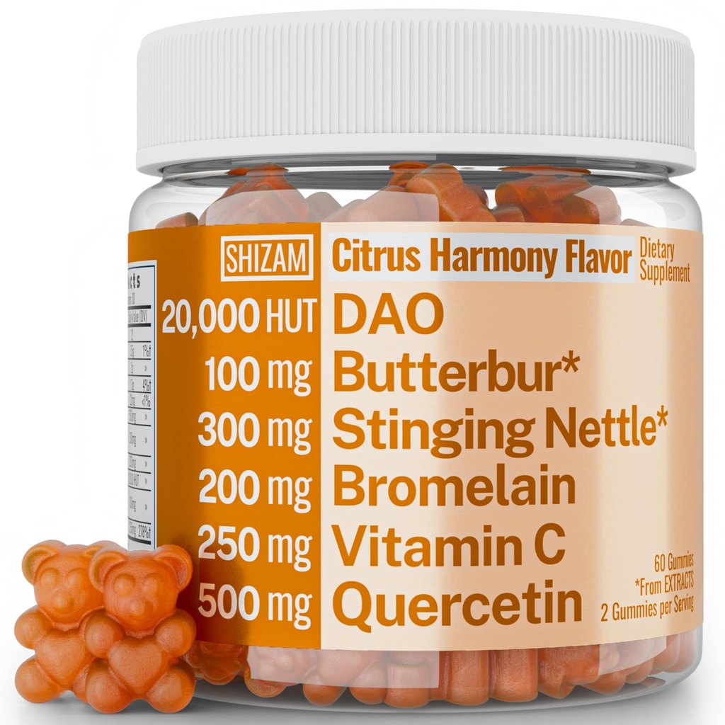 SHIZAM DAO Bromelain Enzyme Gummies με Butterbur Quercetin Stinging Nattle Root Extract, DAO Oxidase Ένζυμο, Tαμπλέτα σκόνης Tea Alt Συμπλήρωμα, Φύλλο 500mg