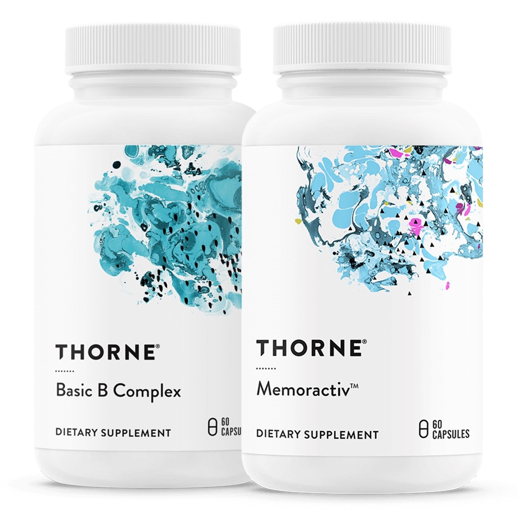 THORNE - Basic B Complex (60 Capsules) & Memoractiv (60 Capsules) Bundle - Supports Brain Health, Cellular Energy Production & Focus - Gluten Free, Dairy Free