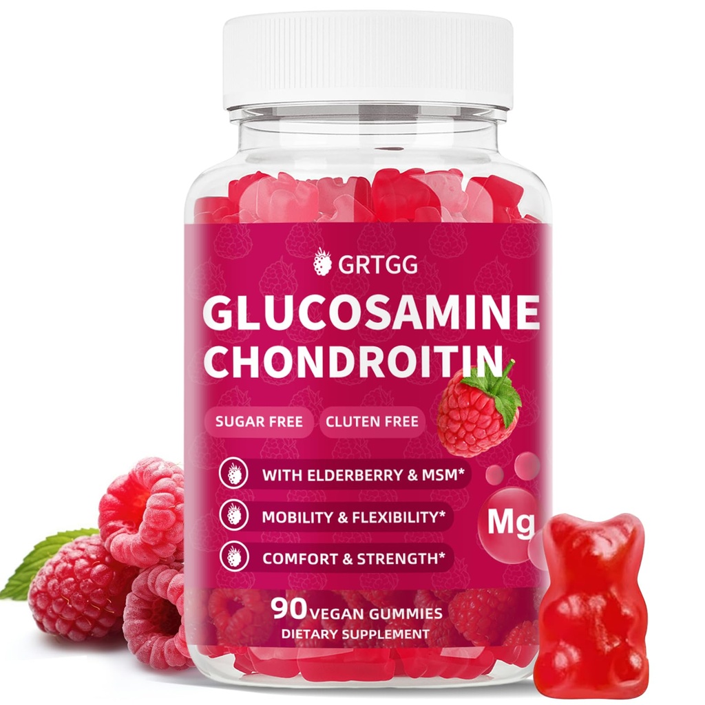 Glucosamine Chondroitin Gummies με MSM & Elderberry Extra Strength 3000MG - Κοινή Υποστήριξη, Αντιοξειδωτικό συμπλήρωμα υποστήριξης ανοσοποιητικών για ενήλικες, άνδρες και γυναίκες - 90 Raspberry Gummies