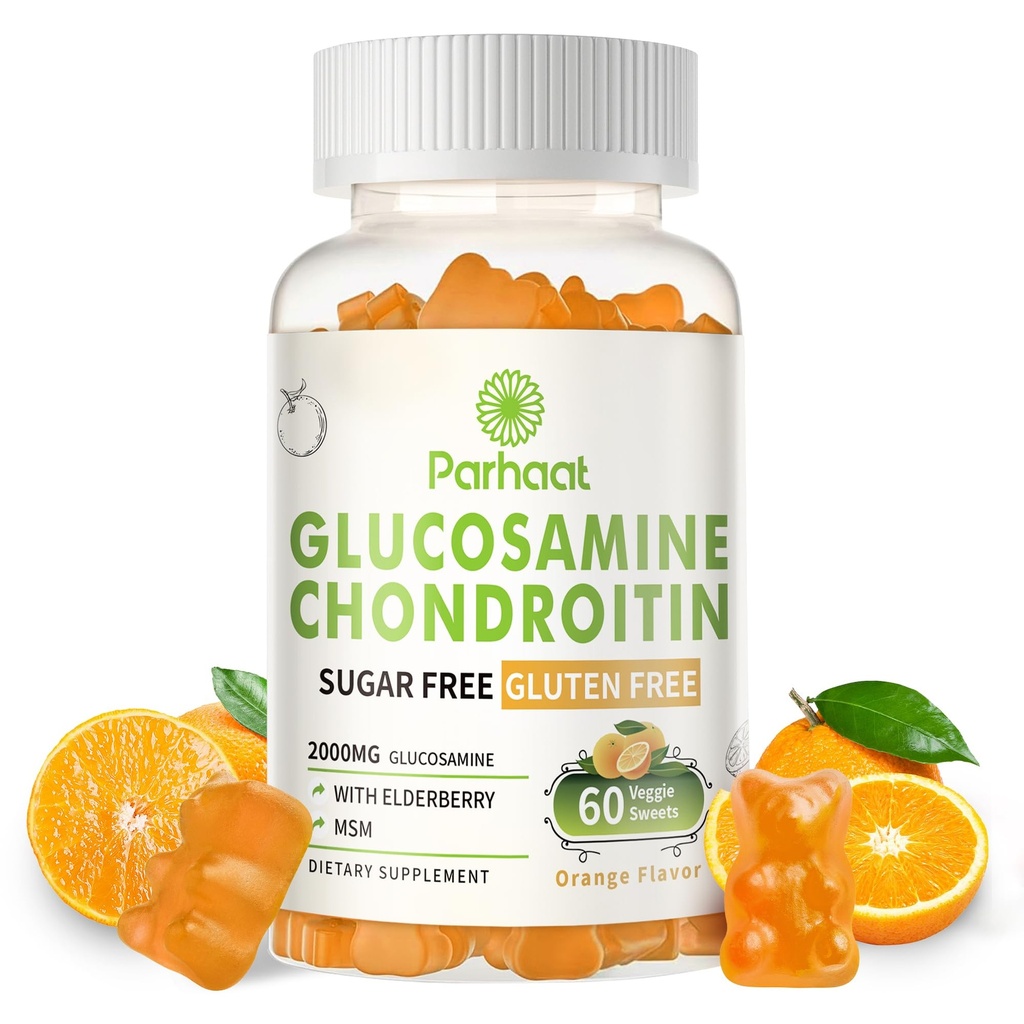 Glucosamine Chondroitin Gummies with MSM & Elderberry Extra Strength - Joint Support, Antioxidant Immune Support Supplement for Adults, Men & Women.Orange