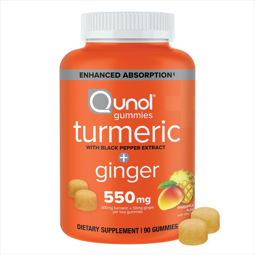 Qunol Turmeric και Ginger με μαύρο πιπέρι Gummies, Turmeric Curcumin Supplement, Joint Health Support Gummy, 90ct Gummies
