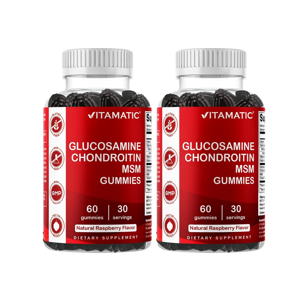 Vitamatic Glucosamine Chondroitin Gummies with MSM & Vitamin E – Κοινή Υποστήριξη – 60 Pectin-based Gummies per Bottle – Συσκευασία των 2 (Σύνολο 120 Count)