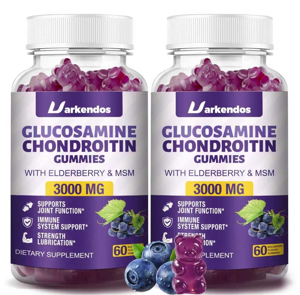 2 συσκευασίες 3000MG Glucosamine Chondroitin Gummies με MSM & Elderberry Extra Strength - Κοινή Υποστήριξη, Αντιοξειδωτικό Ανοσοποιητικό συμπλήρωμα υποστήριξης για ενήλικες, άνδρες και γυναίκες - 120 Blueberry Gummies