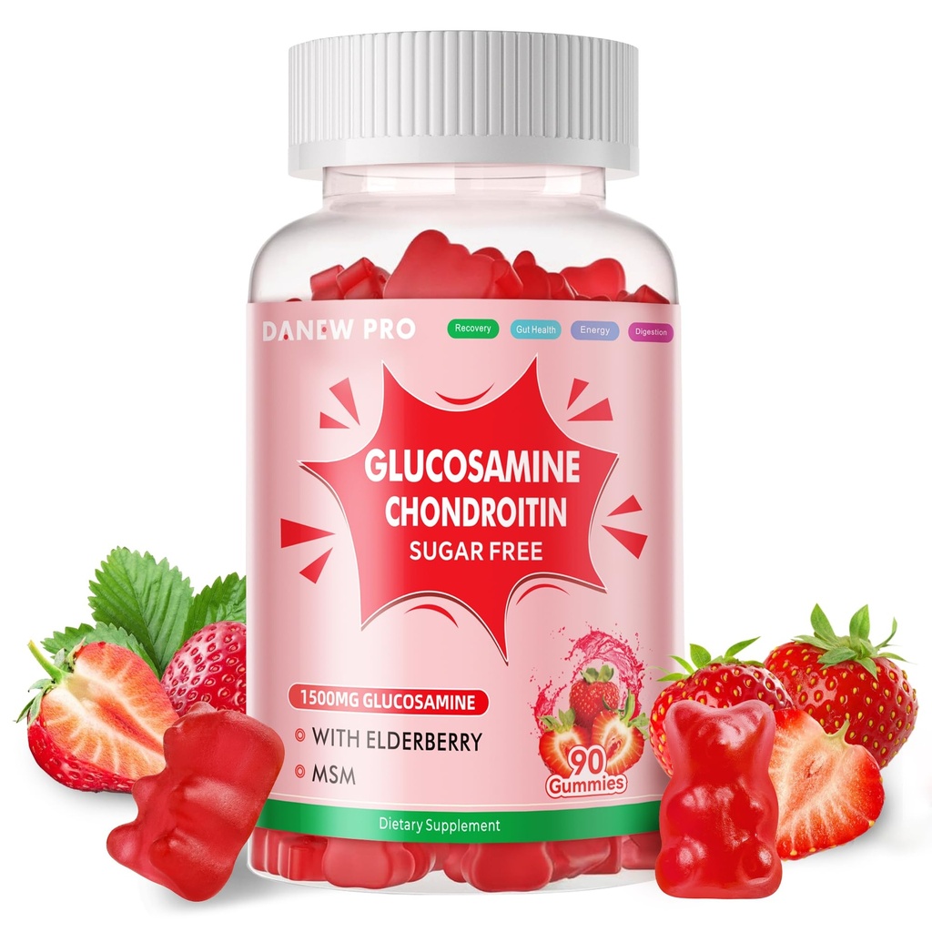 DANEW Pro Glucosamine Chondroitin Gummies με MSM & Elderberry Extra Strength - Κοινή Υποστήριξη, Αντιοξειδωτικό ανοσοποιητικό συμπλήρωμα υποστήριξης για ενήλικες, άνδρες και γυναίκες.90 Φράουλα Gummies