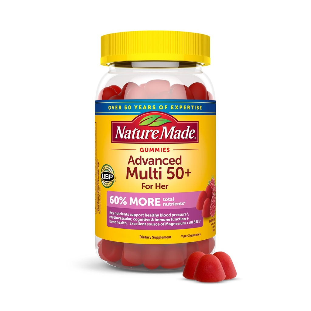 Nature Made Advanced Multivitamin Gummies 50 + για εκείνη, Γυναίκες Πολυβιταμίνες Gummies με Κιτρικό μαγνήσιο, βιταμίνη D3, ψευδάργυρος, ασβέστιο και όλες οι βιταμίνες 8 Β, 84 Count, 28 ημέρες προσφοράς