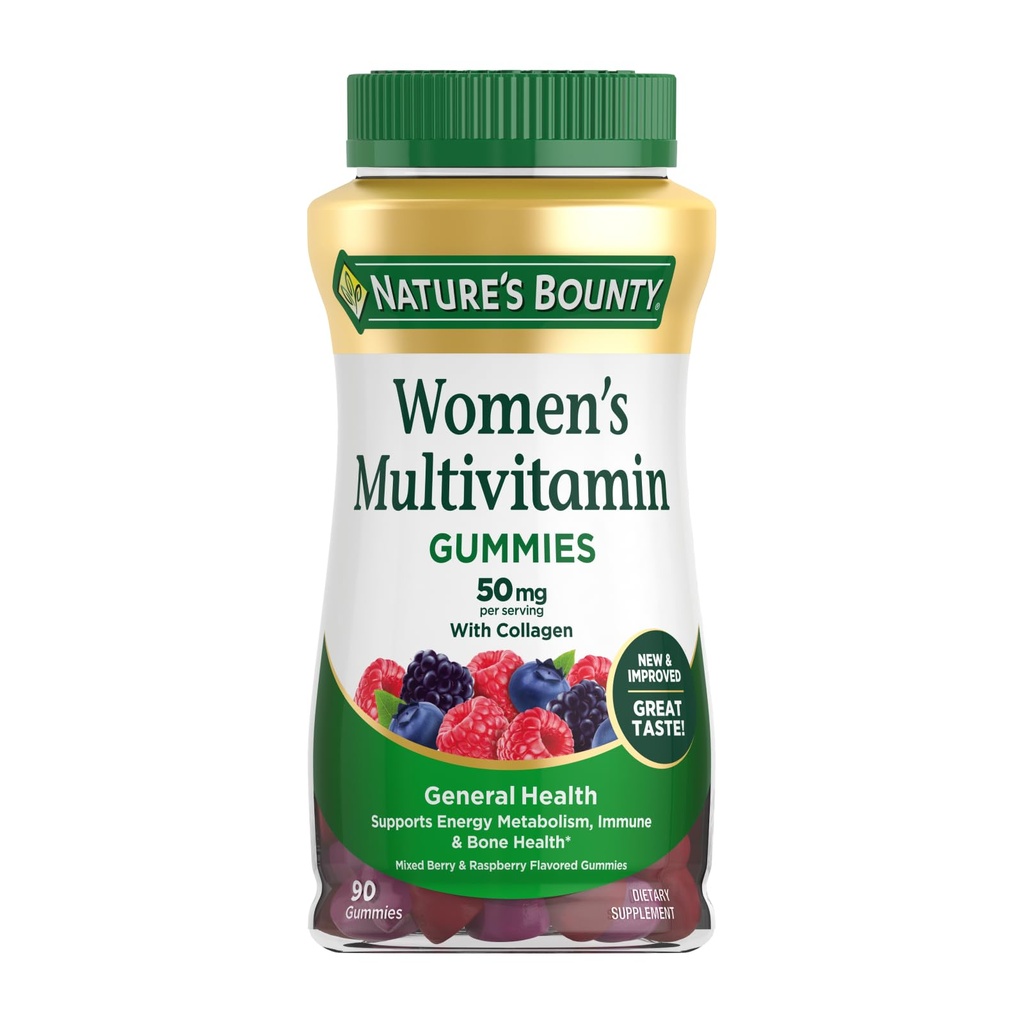 Nature's Bounty Women Multivitamin Gummies, Vitamin Supplements for Adults, General Health, Supports Immune and Bone Health, Mixed Berry and Raspberry Flavored, 90 Gummies