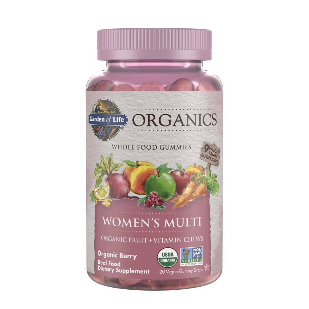 Gummy Vitamins - Berry - Πιστοποιημένα Βιολογικά, Μη ΓΤΟ, Vegan, Kosher Complete Multi - Methyl B12, C & D3 - Γλουτένη, Χωρίς σόγια & γαλακτοκομικά, 120 Real Fruit Gummies
