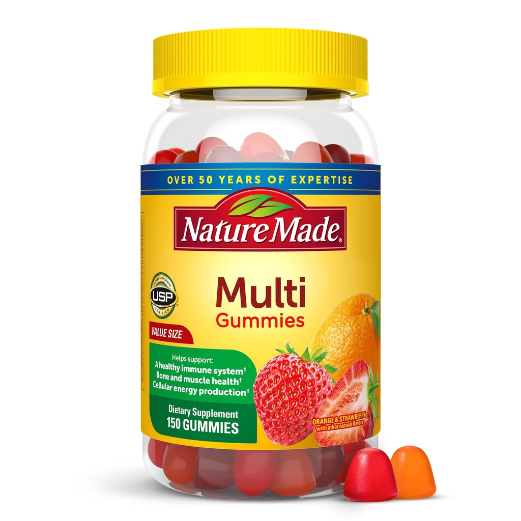 Φύση Made Multivitamin Gummies, Ανδρικές & Γυναίκες Gummy Βιταμίνες & Ορυκτά, Ενηλίκων Multivitamin Gummy, Καθημερινή Διατροφική Υποστήριξη, 150 Βιταμίνη Gummies, 75 Ημέρα προσφοράς