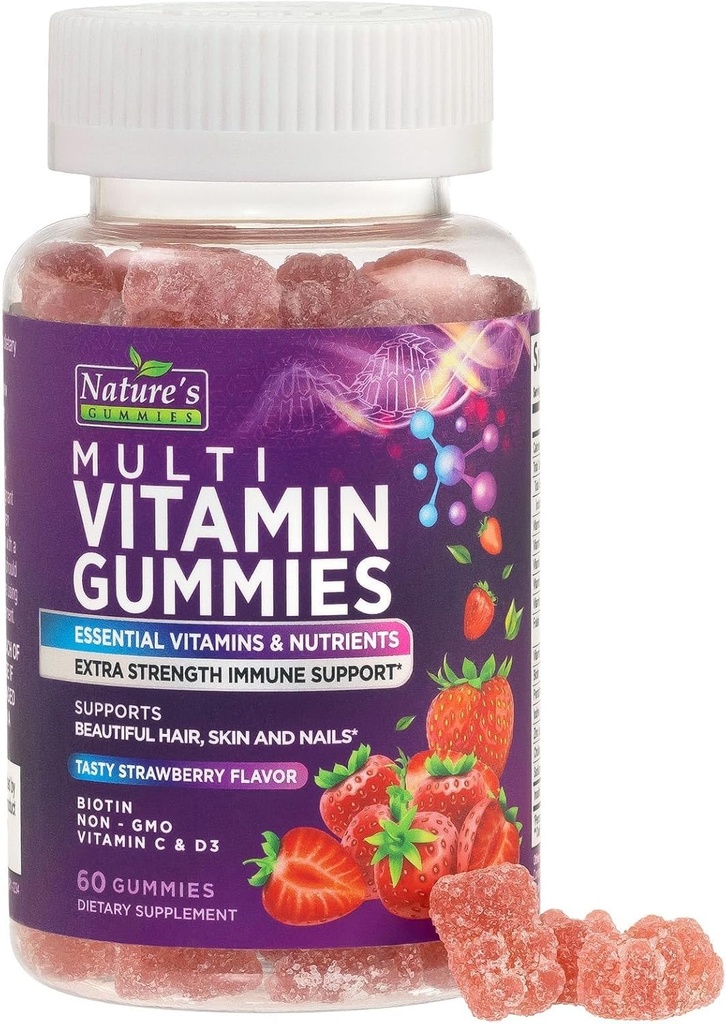 Πολυβιταμίνη Gummies for Adults - Complete Multivitamin Gummy for Women & Men - Ουσιώδεις Βιταμίνες & Ορυκτά με Βιταμίνες A, C, D, E, & Υψηλή Ικανότητα B12 - Χορτοφαγική Gummy Multivitamins - 60 Gummies